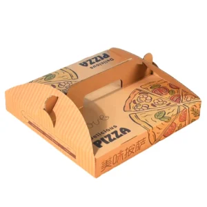 Wholesale Large and Small Brown Paper Packaging Box Handle Portable Pizza Box With