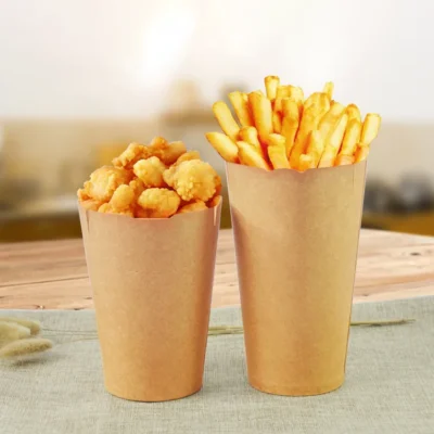 Custom Printed Disposable Kraft Coated Paper French Fries Cup Wholesale Fried Chicken Nugget Box Snack Packing BoxCustom Printed Disposable Kraft Coated Paper French Fries Cup Wholesale Fried Chicken Nugget Box Snack Packing Box