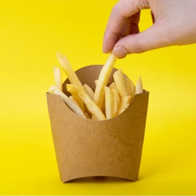 Custom Printed Disposable Kraft Coated Paper French Fries Cup Wholesale Fried Chicken Nugget Box Snack Packing BoxCustom Printed Disposable Kraft Coated Paper French Fries Cup Wholesale Fried Chicken Nugget Box Snack Packing Box