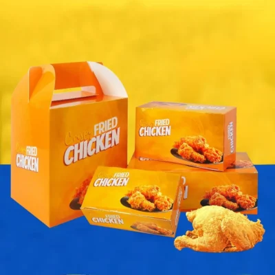 Factory Customized Logo Takeaway Packaging Boxes for Fried Chicken Sushi Food Storage Matt Lamination Embossing Sponge Liner