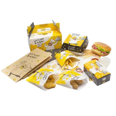 hamburger box Chips Popcorn Chicken Nuggets Box Fast Food Burger and French Fries Custom Packaging
